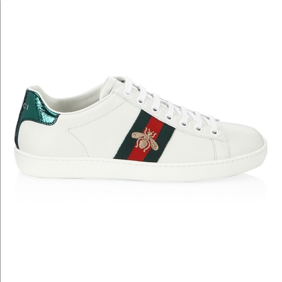 Gucci Ace Bee Sneakers Leather White Men’s Size GG 6/US 7 $770